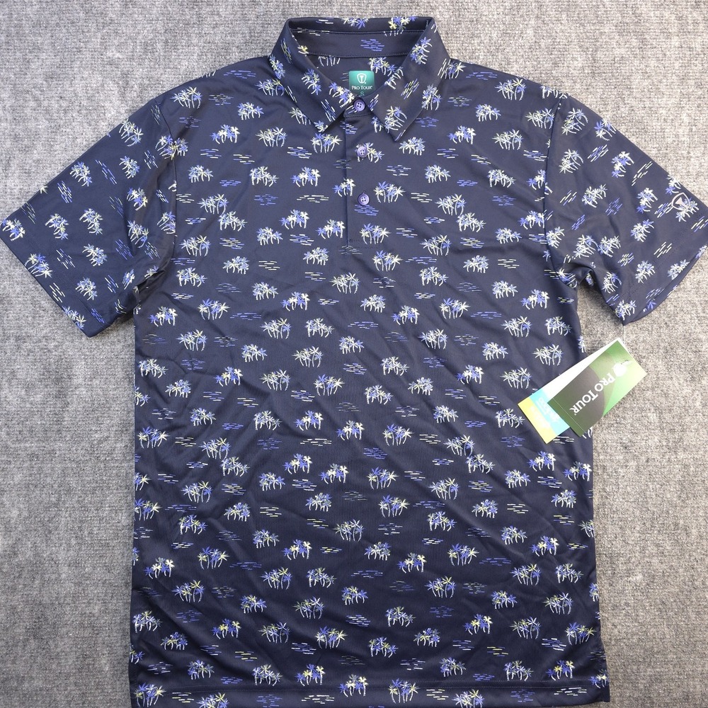 New Pro Tour Polo Small Coolplay Blue Geometric‎ Trees Upf50 Golf Polyester